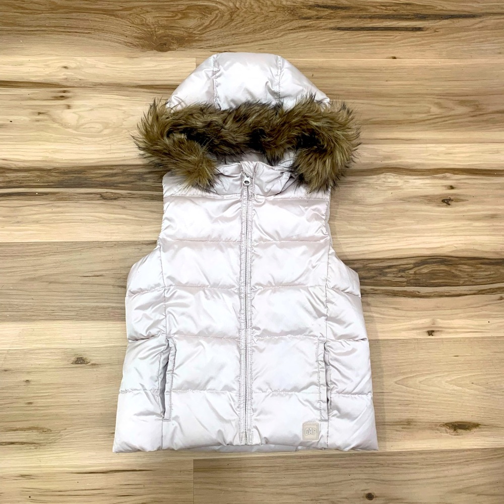 Gap Kids Girl's Down Alternative Puffer Vest Hood w/ Removable Faux Fur Size M